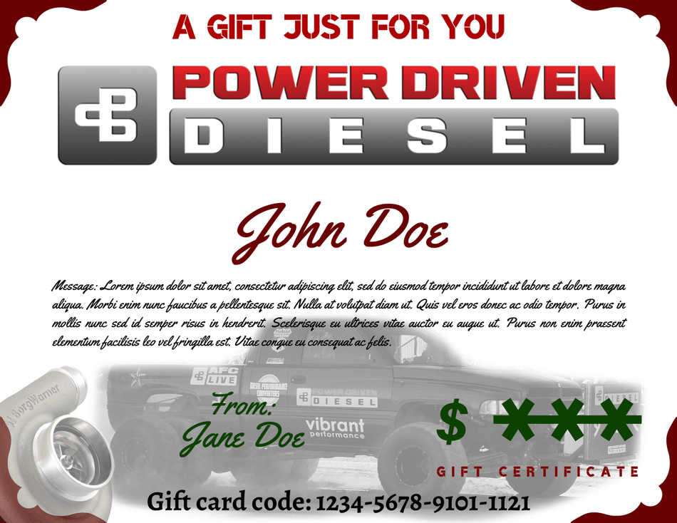 Power Driven Diesel Gift Certificate