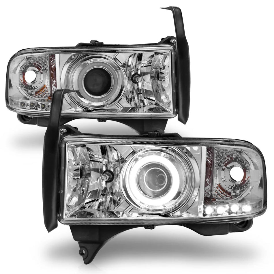 ANZO 1994-2001 Dodge Ram Projector Headlights w/ Halo Chrome