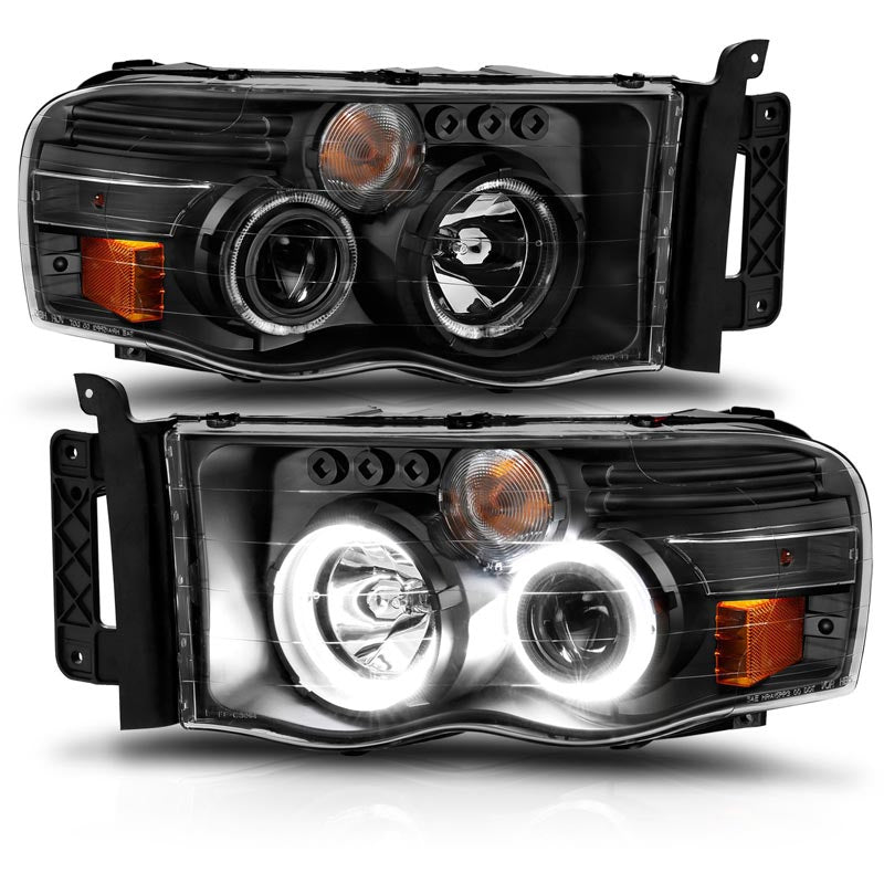 Anzo 111490 02-05 Dodge RAM 1500, 03-05 RAM 2500/3500 Black Halo Projector Headlights