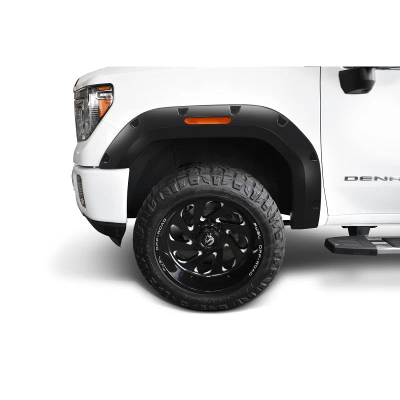 Guardabarros Bushwacker 20-21 GMC Sierra 2500/2500HD/3500HD (excepto modelos duales) de 4 piezas, estilo bolsillo, color negro