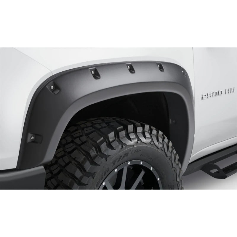 Guardabarros Bushwacker estilo forja para Chevrolet Silverado 2500/3500 HD (excepto modelos dobles) 19-21, 4 piezas, color negro