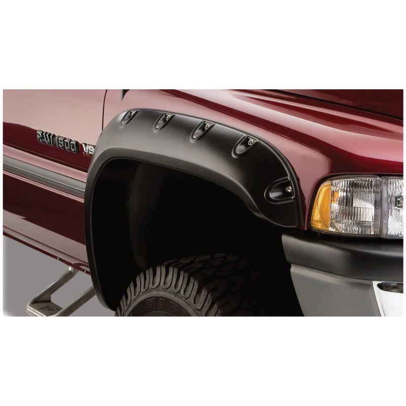 Guardabarros estilo bolsillo Bushwacker para Dodge Ram 1500 Fleetside (02-08), 4 piezas, 75,9/76,3/97,9 pulgadas, color negro