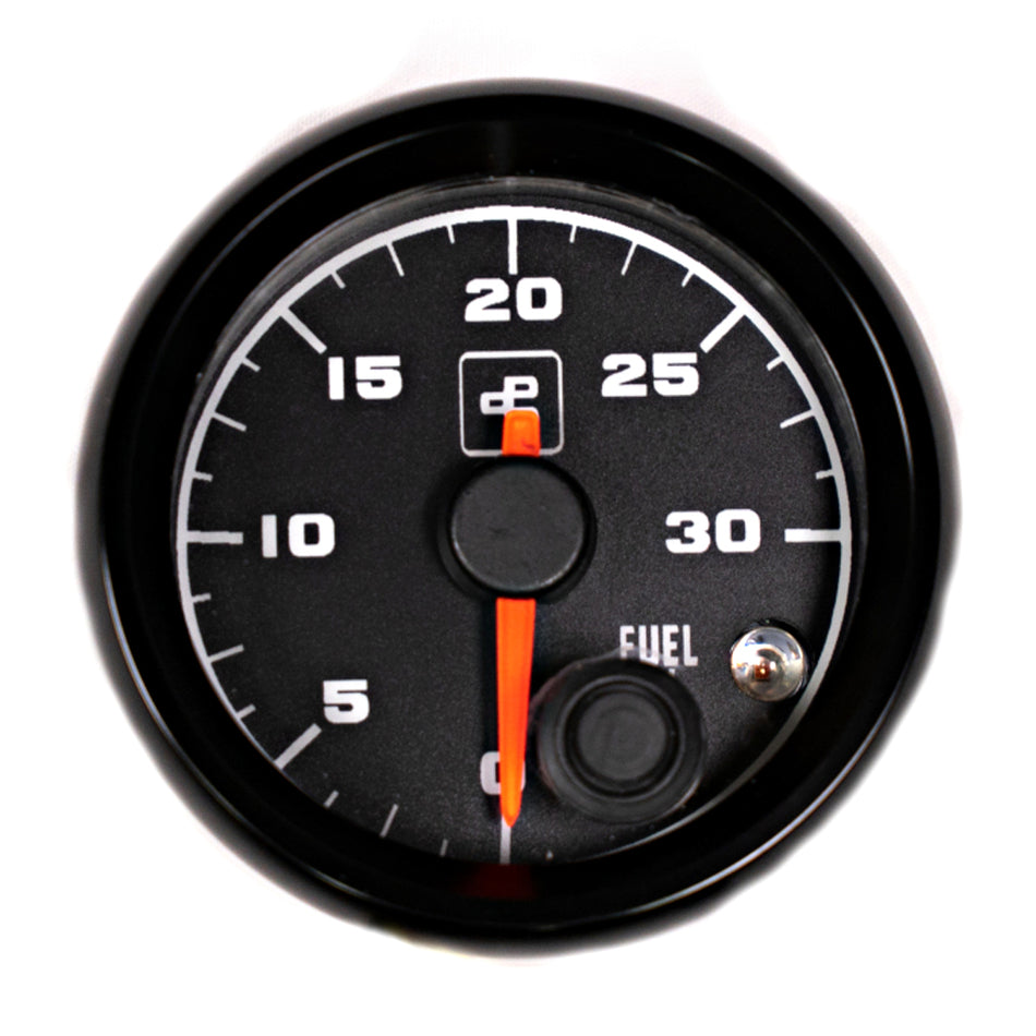 Power Driven Black 2-1/16" 30 psi Fuel Pressure Gauge with Warning